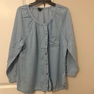 intro. Light Blue Button-Front Peasant Blouse